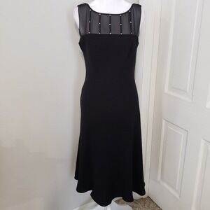 Evan‎ Picone Women's Midi Dress SZ 10 Elegant Party Event Drapey Back Gems Black